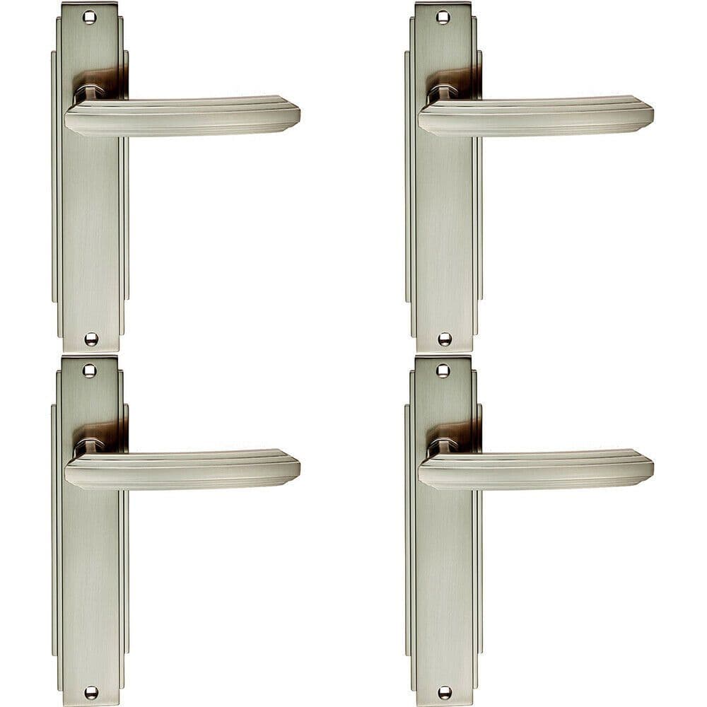 4x PAIR Line Detailed Handle on Latch Backplate 205 x 45mm Satin Nickel