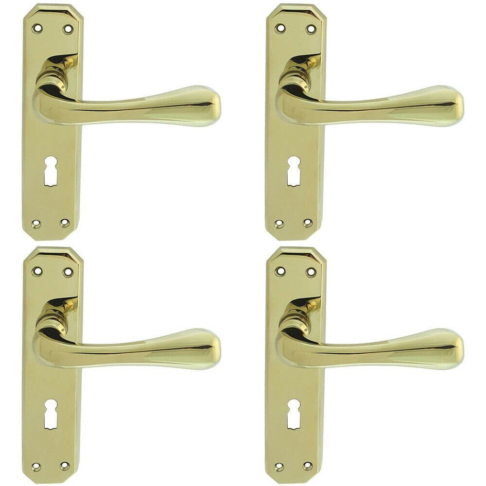 4x PAIR Heavy Duty Handle on Angular Lock Backplate 180 x 40mm Stainless Brass