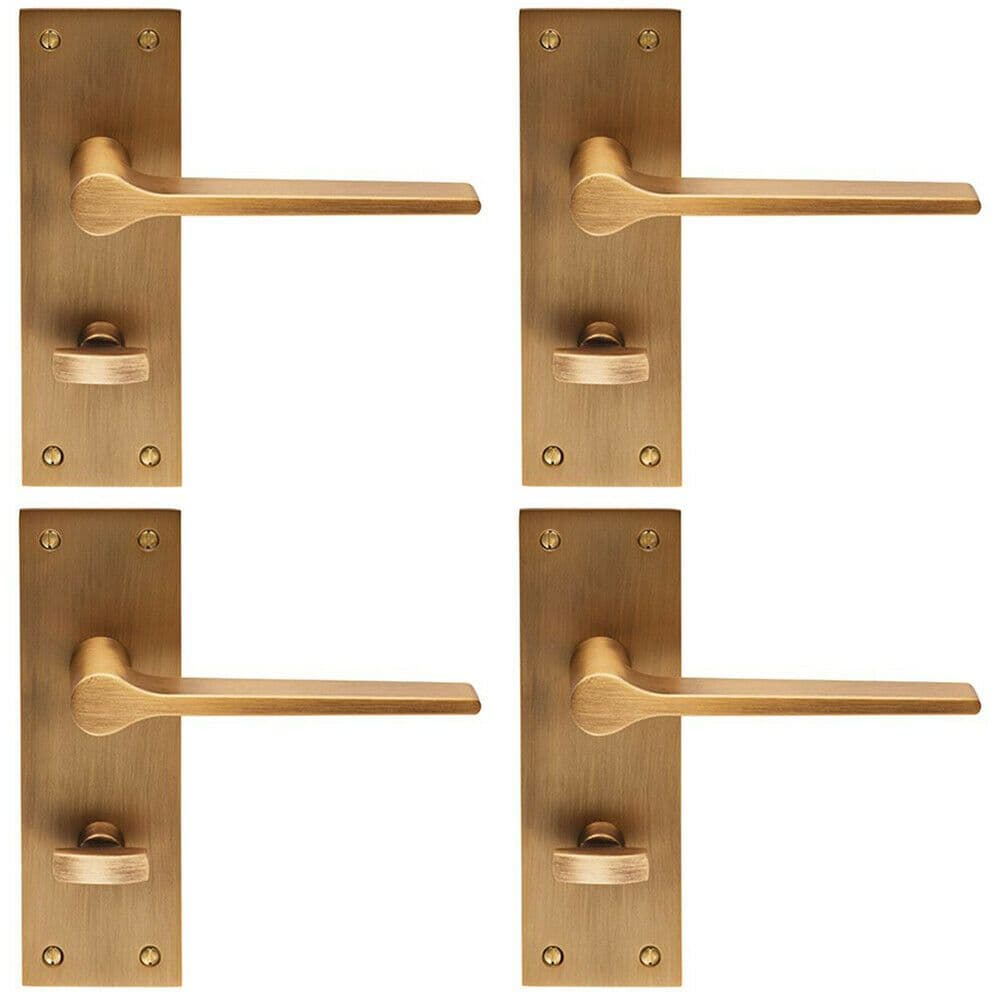 4x PAIR Flat Straight Lever on Slim Bathroom Backplate 150 x 50mm Antique Brass