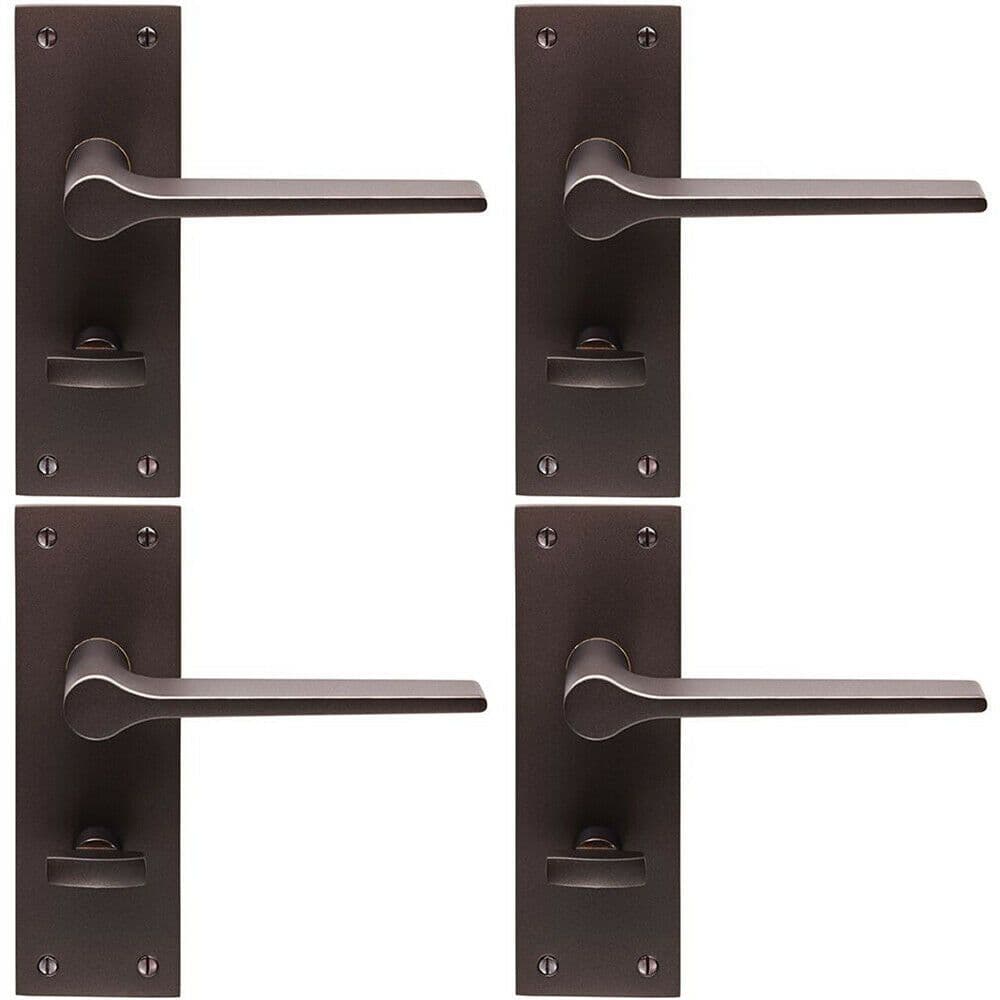 4x PAIR Flat Straight Handle on Slim Bathroom Backplate 150 x 50mm Matt Bronze
