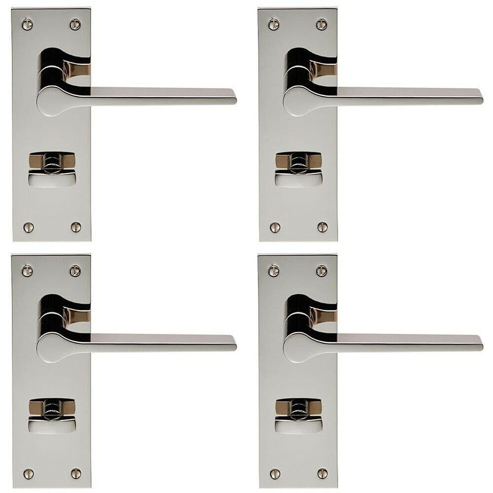 4x PAIR Flat Straight Lever on Slim Bathroom Backplate 150 x 50mm Nickel