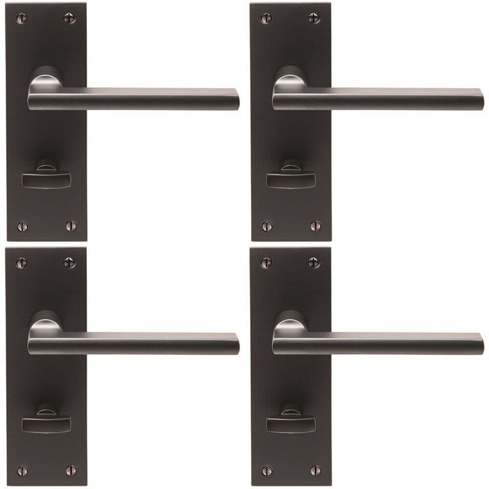 4x PAIR Straight Bar Handle on Slim Bathroom Backplate 150 x 50mm Matt