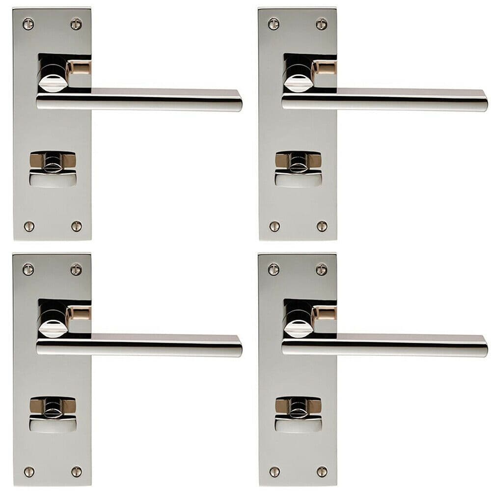 4x PAIR Straight Bar Lever on Slim Bathroom Backplate 150 x 50mm Polished Nickel