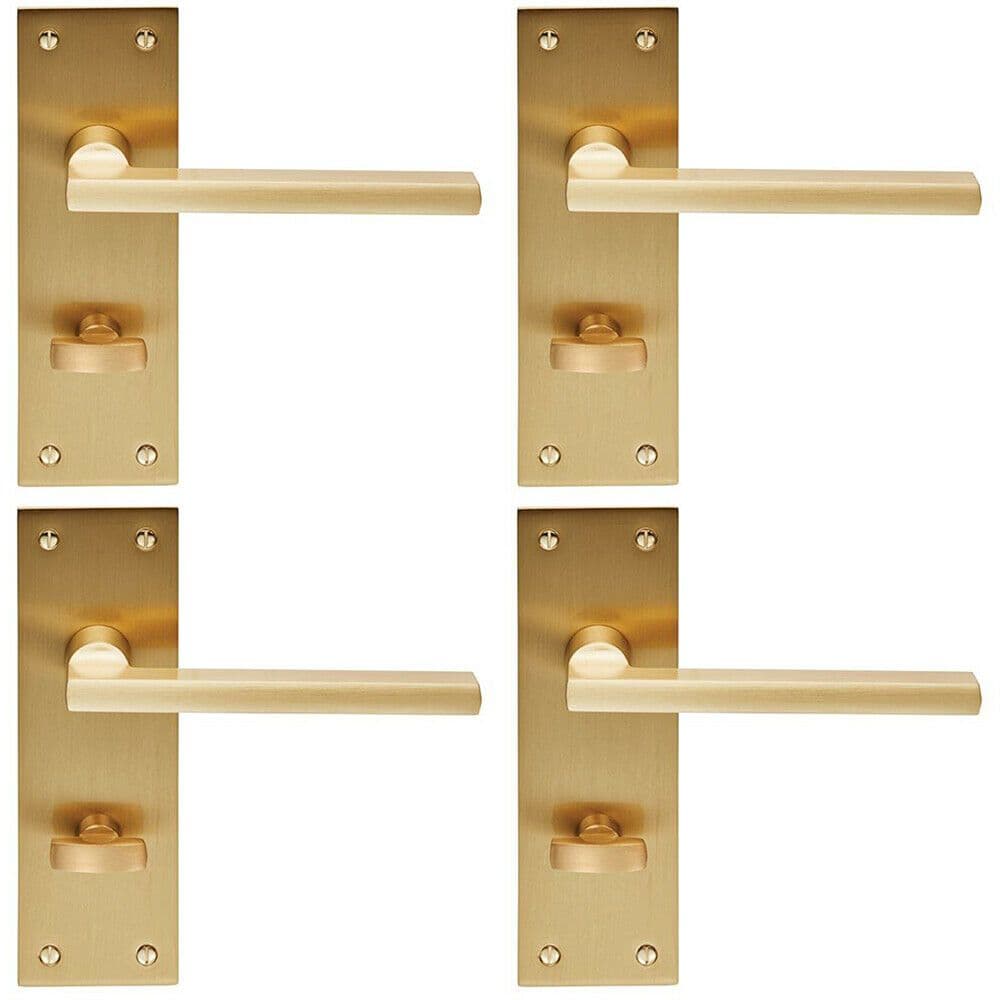 4x PAIR Straight Bar Handle on Slim Bathroom Backplate 150 x 50mm Satin Brass