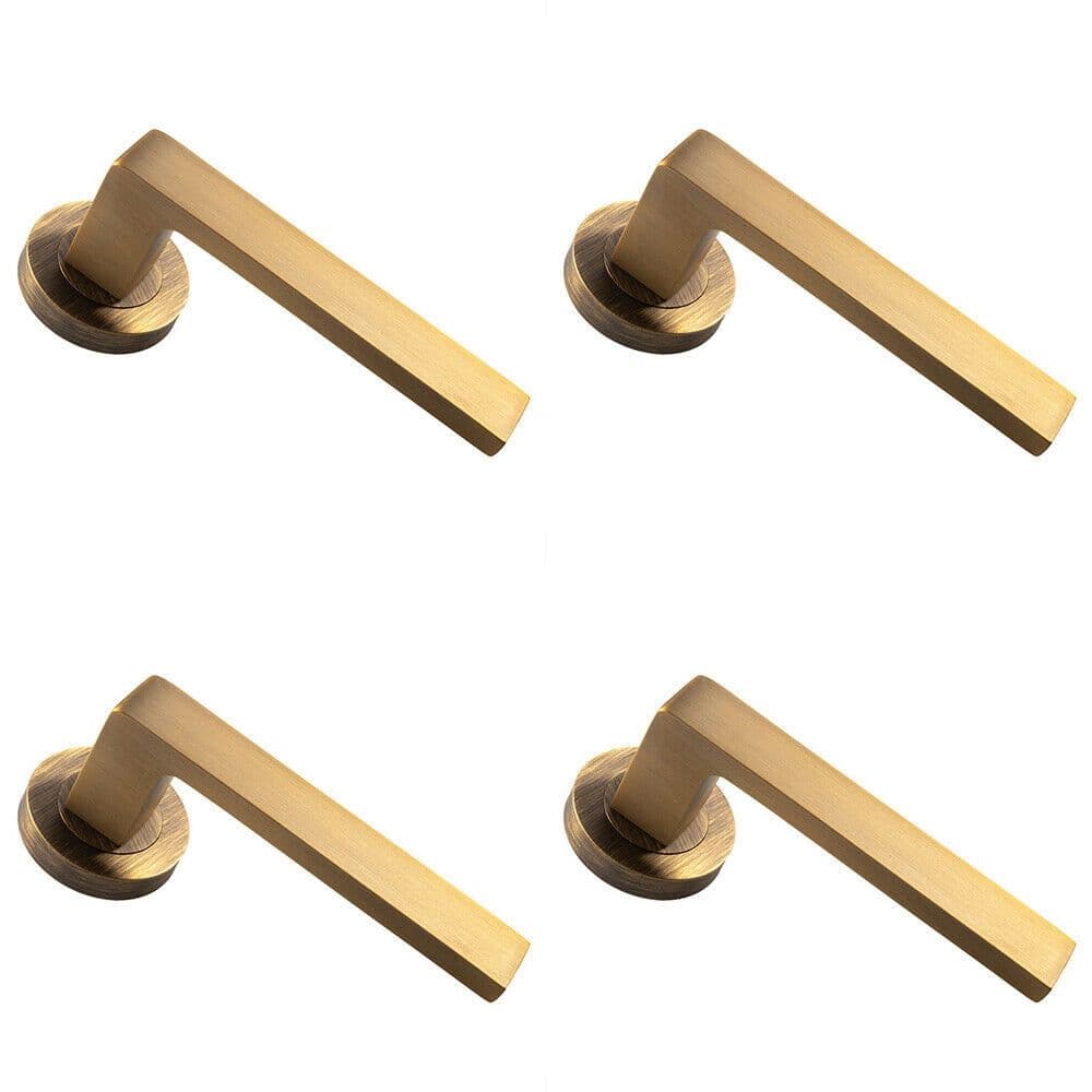 4x PAIR Straight Square Handle on Round Concealed Fix Antique Brass