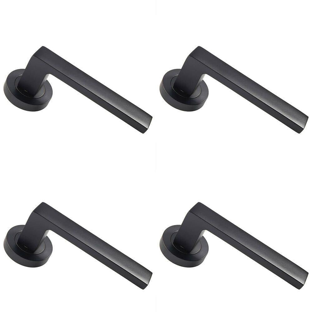 4x PAIR Straight Square Handle on Round Rose Concealed Fix Matt Black Finish