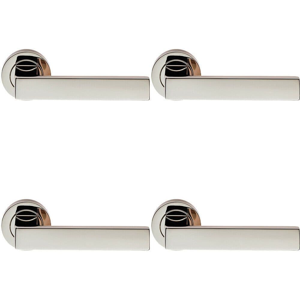 4x PAIR Straight Square Handle on Round Concealed Fix Polished Nickel