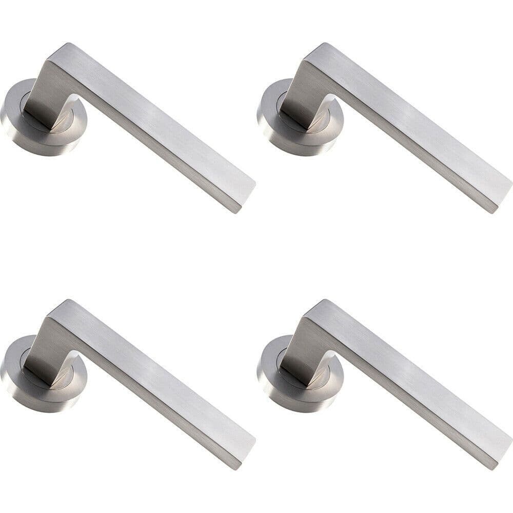 4x PAIR Straight Square Handle on Round Concealed Fix Satin Nickel