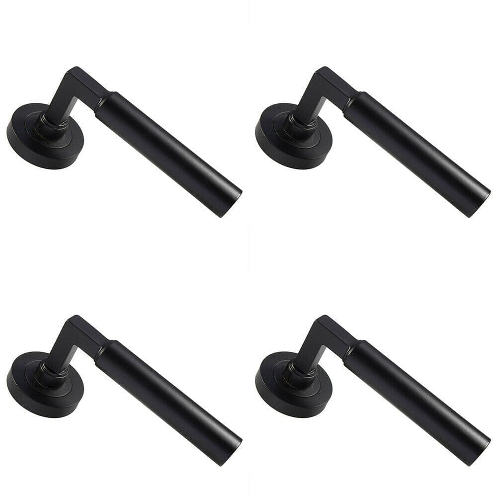4x PAIR Straight Round Bar Handle on Round Rose Concealed Fix Matt