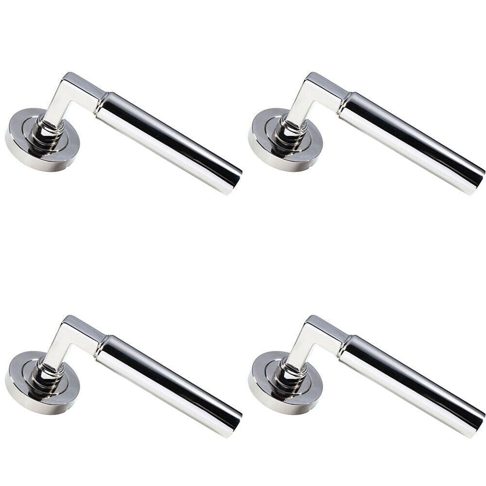 4x PAIR Straight Round Bar Handle on Round Concealed Fix Polished Nickel