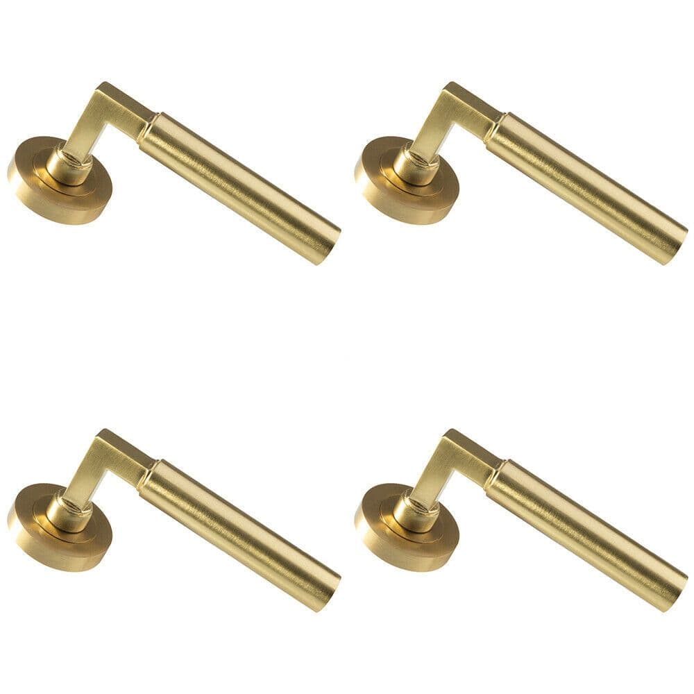4x PAIR Straight Round Bar Handle on Round Concealed Fix Satin Brass