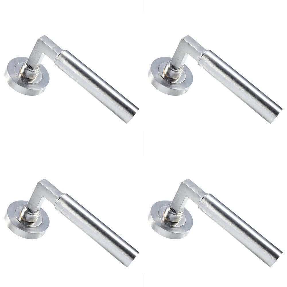 4x PAIR Straight Round Bar Handle on Round Concealed Fix Satin Nickel