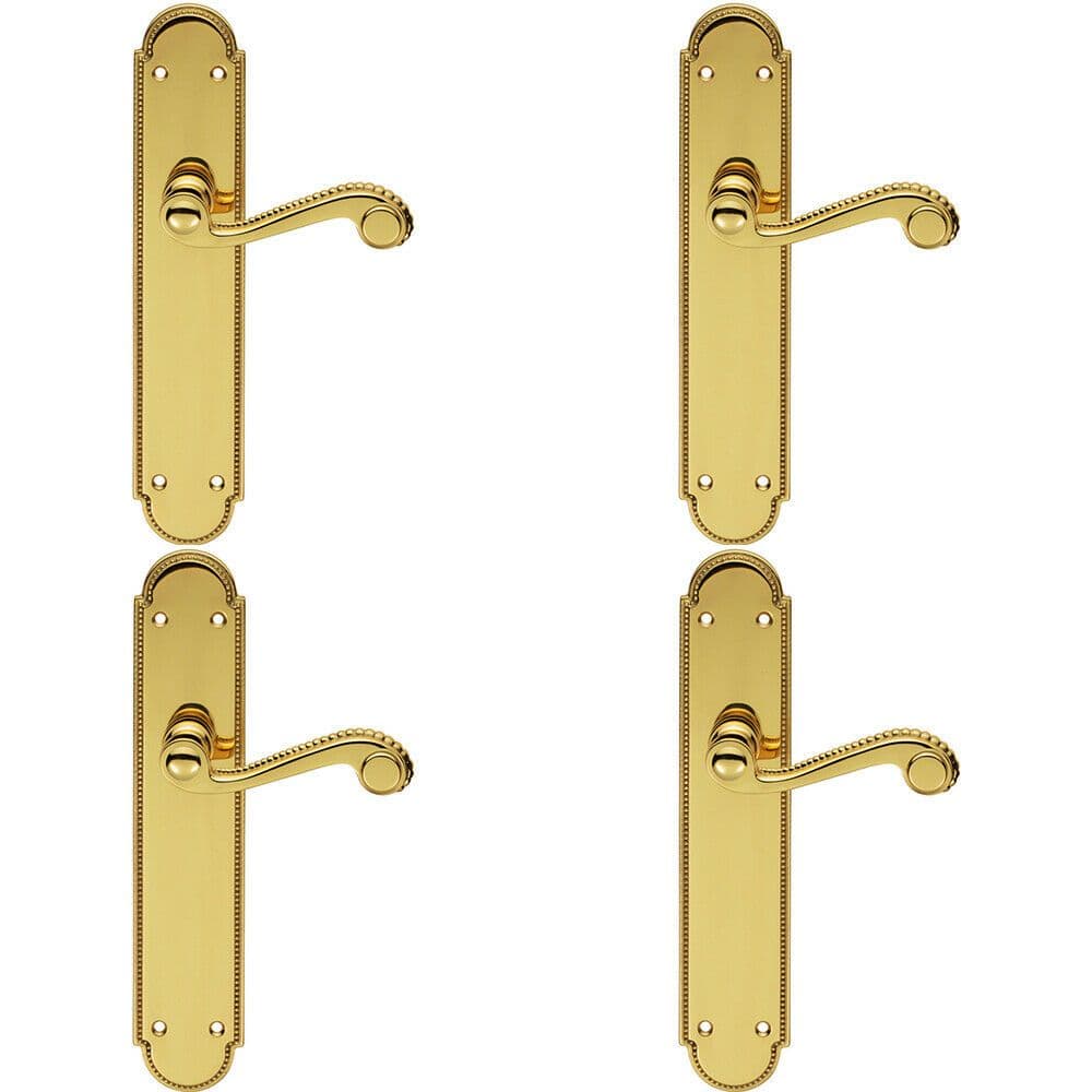 4x PAIR Beaded Pattern Handle on Latch Backplate 249 x 50mm Polished Brass