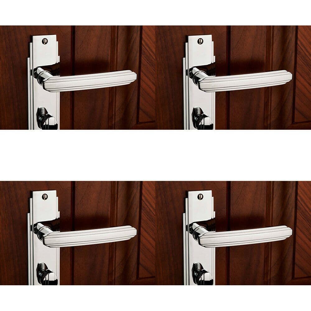 4x PAIR Line Detailed Handle on Bathroom Backplate 205 x 45mm Polished Chrome