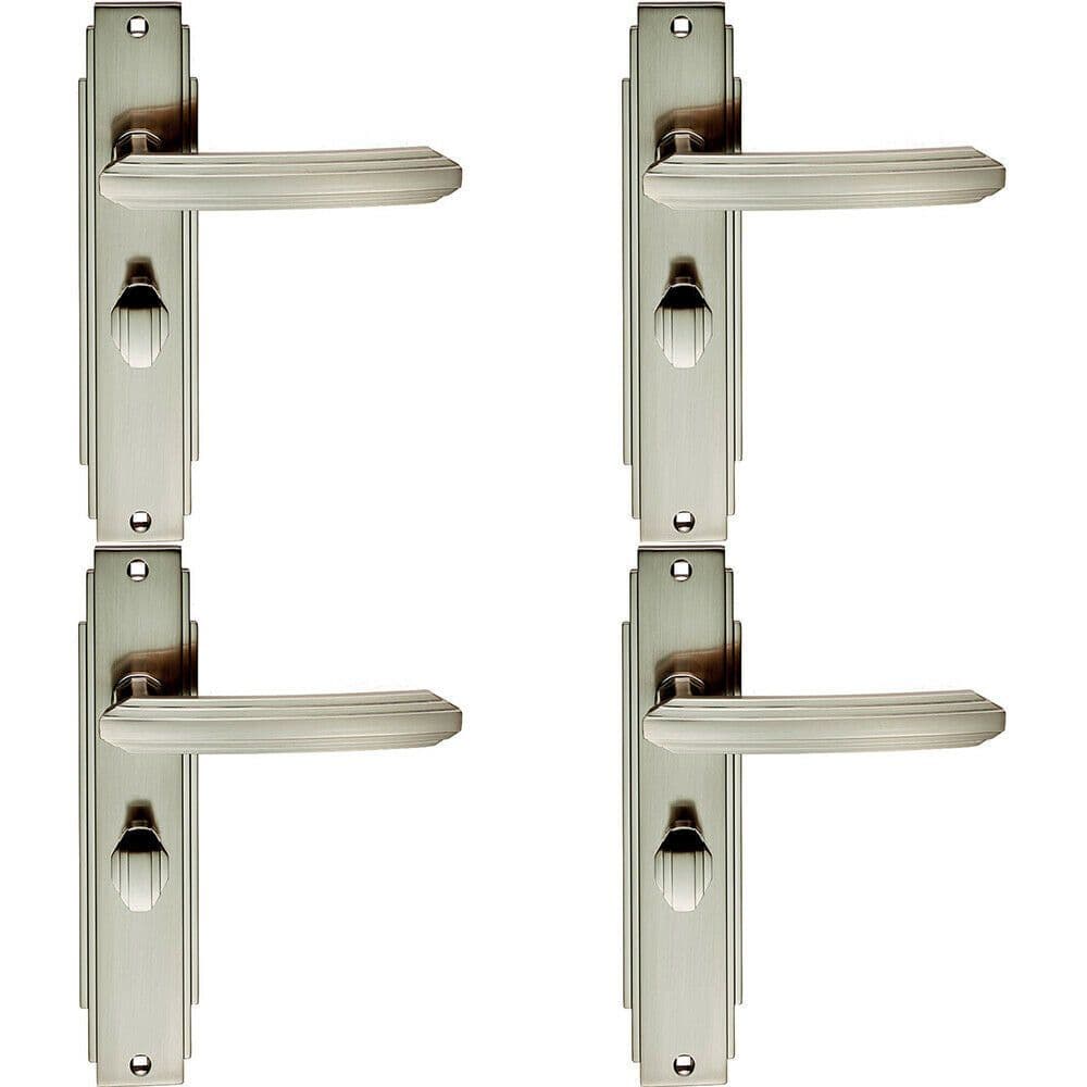 4x PAIR Line Detailed Handle on Bathroom Backplate 205 x 45mm Satin Nickel