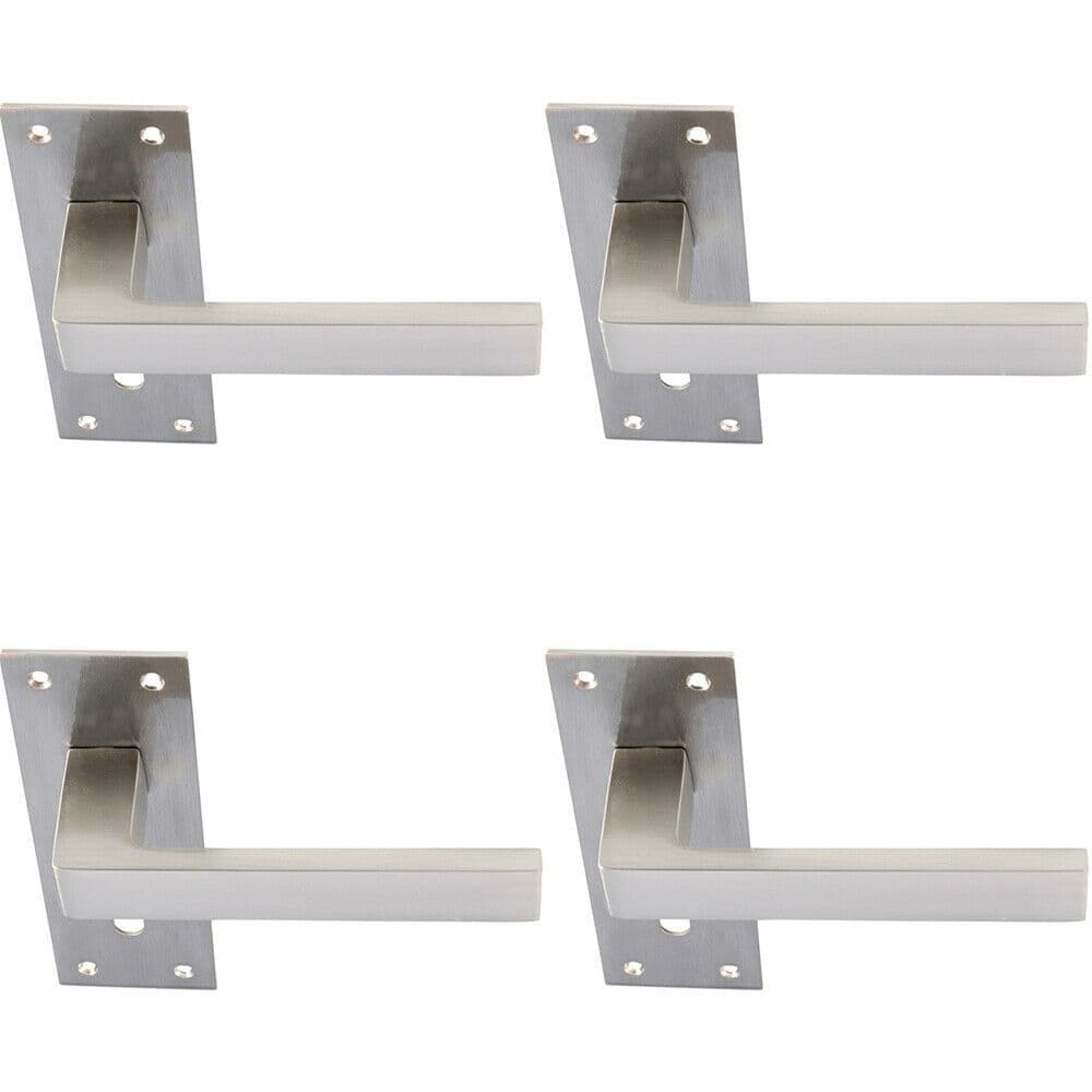 4x PAIR Straight Square Handle on Slim Lock Backplate 150 x 50mm Satin Nickel