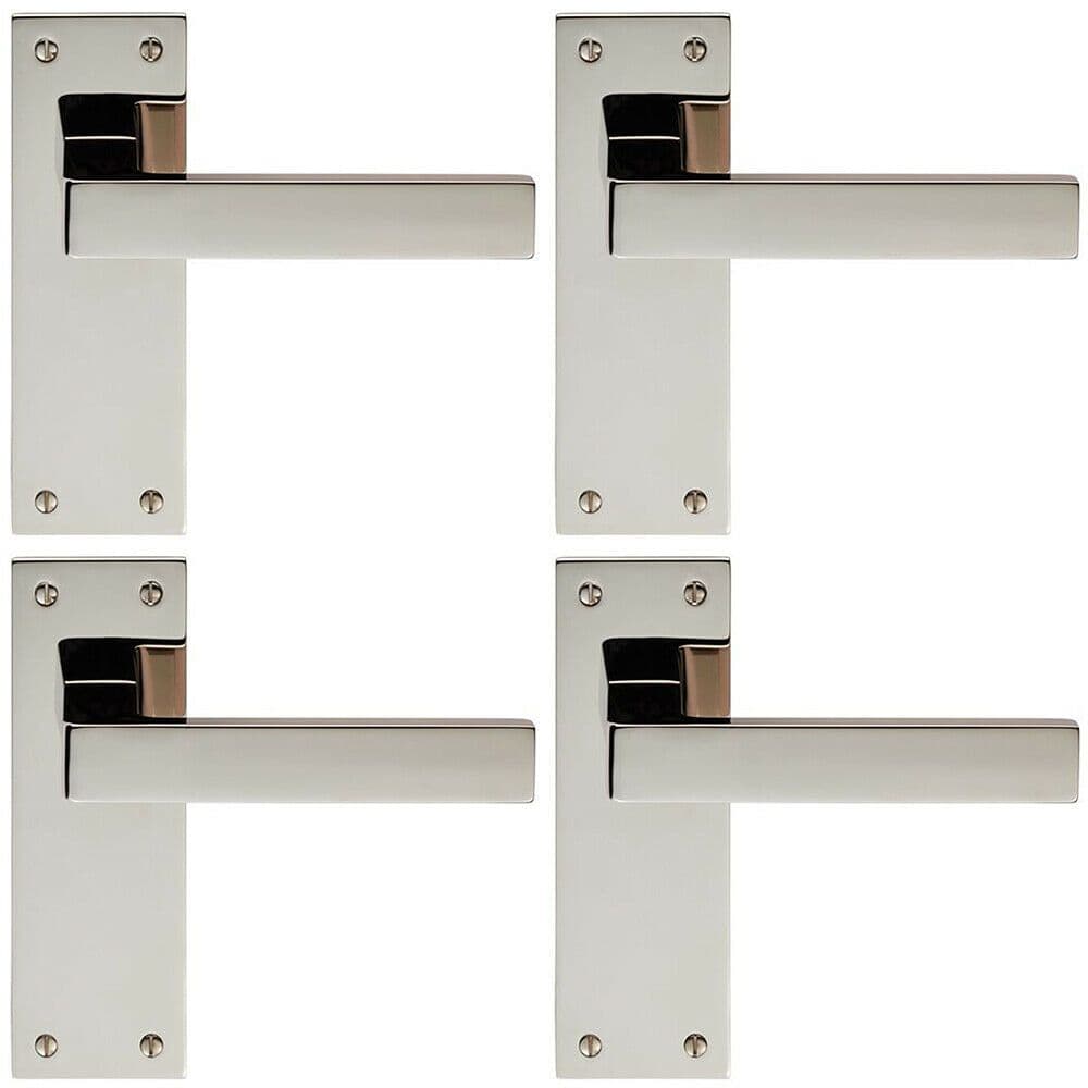 4x PAIR Straight Square Lever on Slim Latch Backplate 150 x 50mm Polished Nickel
