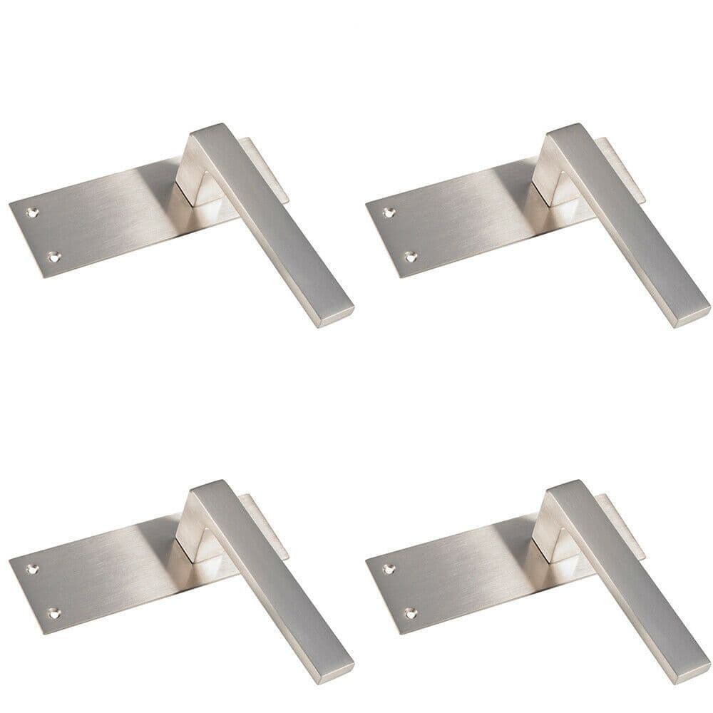 4x PAIR Straight Square Handle on Slim Latch Backplate 150 x 50mm Satin Nickel