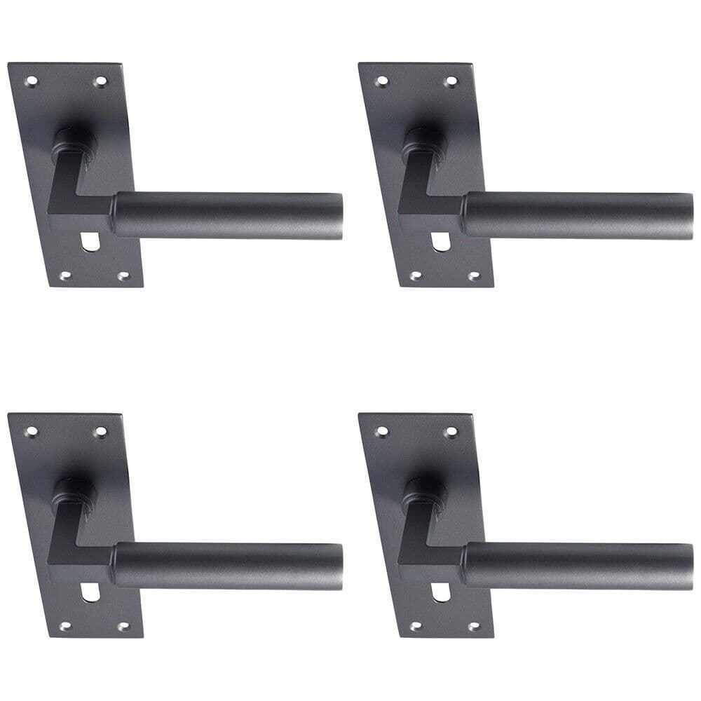 4x PAIR Round Bar Handle on Slim Lock Backplate 150 x 50mm Matt