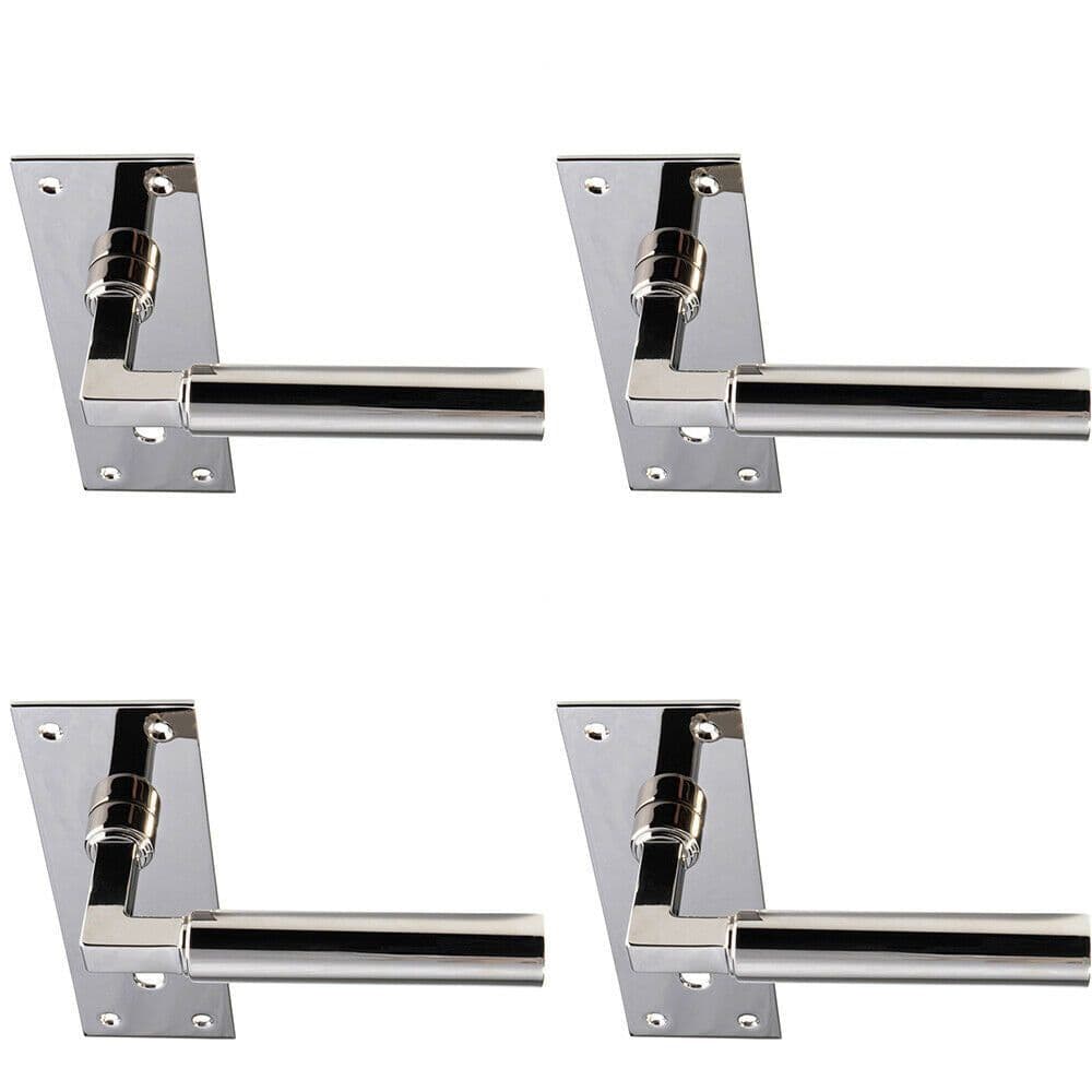 4x PAIR Round Bar Handle on Slim Lock Backplate 150 x 50mm Polished Nickel