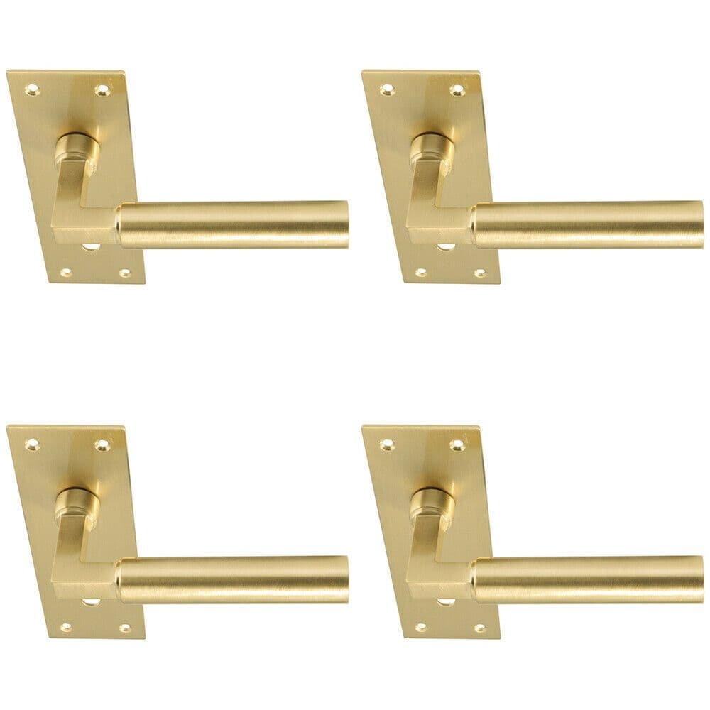 4x PAIR Round Bar Handle on Slim Lock Backplate 150 x 50mm Satin Brass