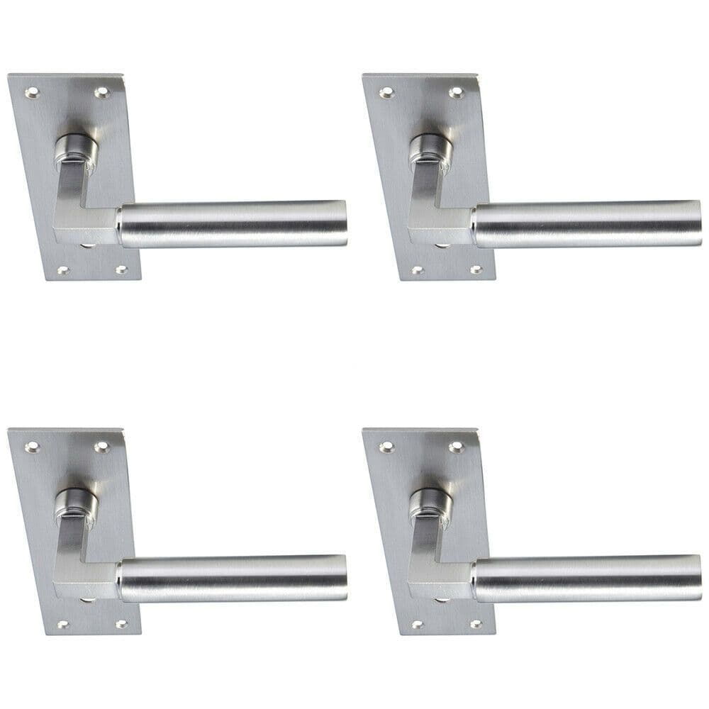 4x PAIR Round Bar Handle on Slim Lock Backplate 150 x 50mm Satin Nickel
