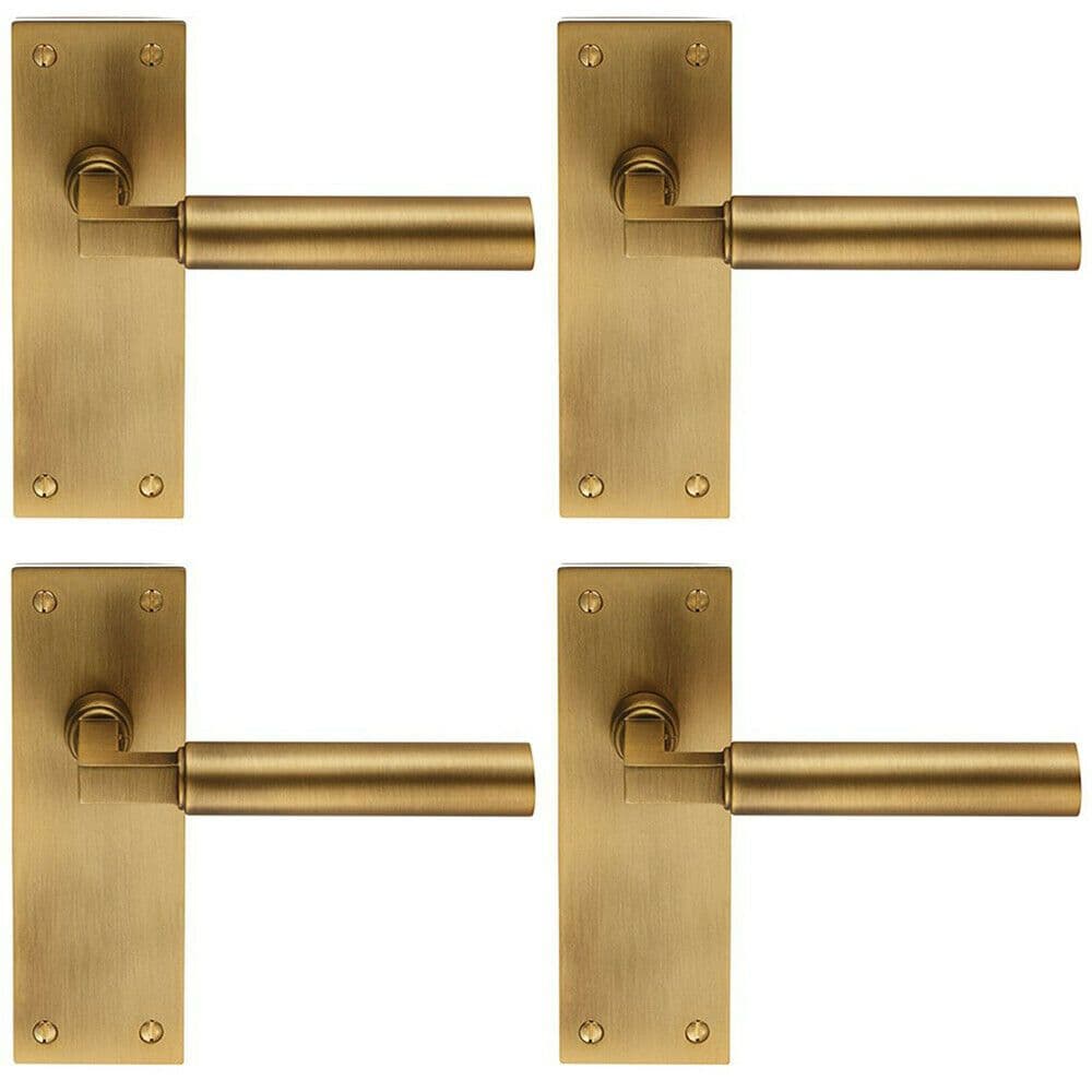 4x PAIR Round Bar Handle on Slim Latch Backplate 150 x 50mm Antique Brass