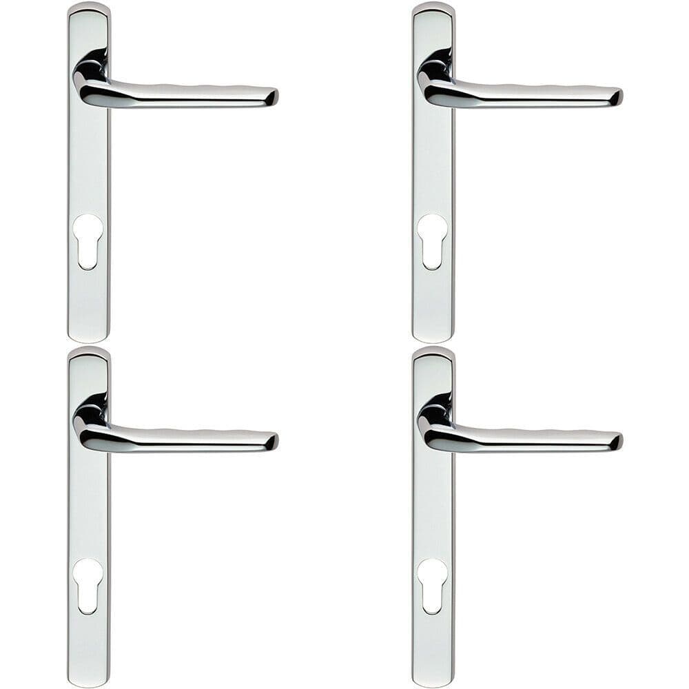 4x Straight Lever Door Handle on Lock Backplate Polished Chrome 208mm X 26mm