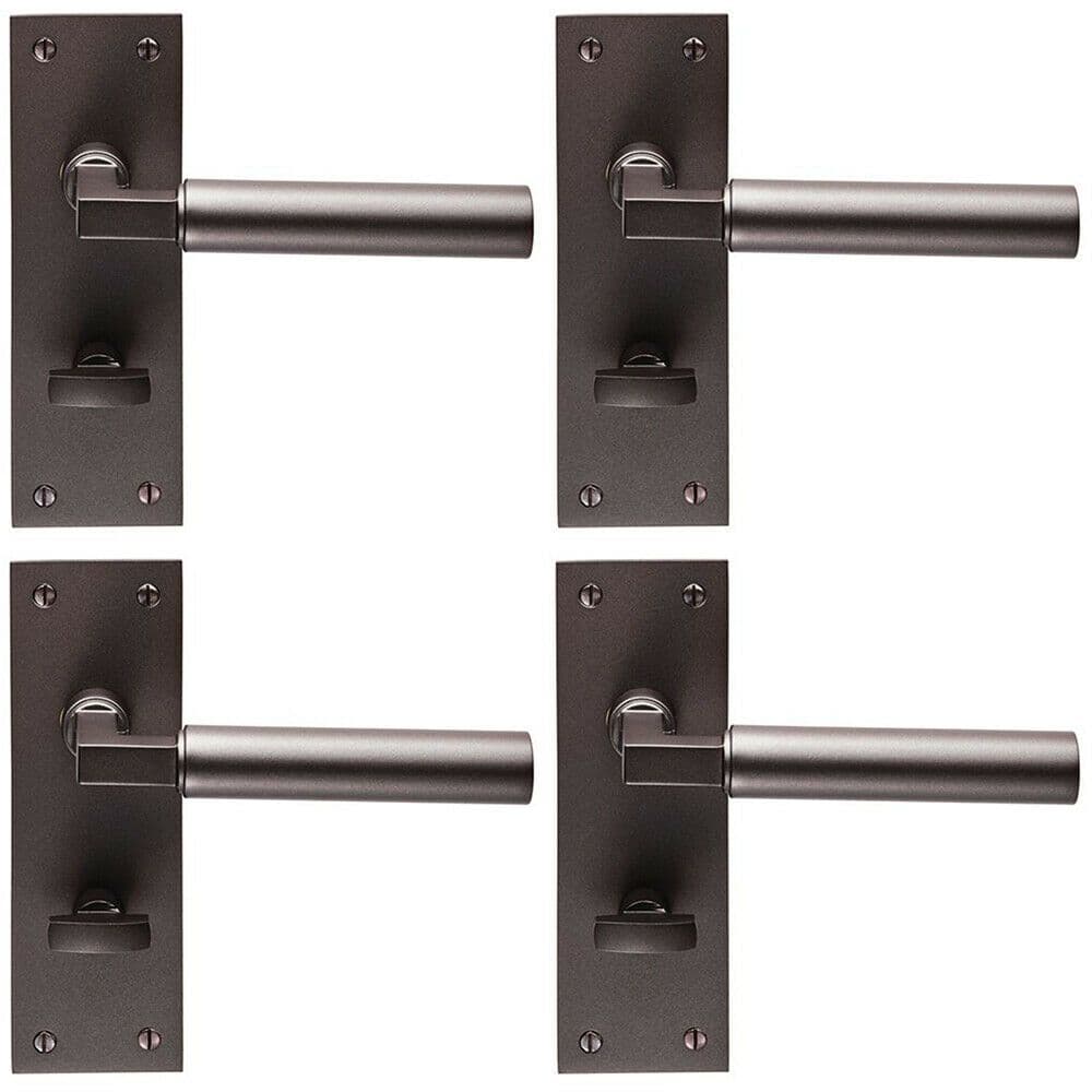 4x PAIR Round Bar Handle on Slim Bathroom Backplate 150 x 50mm Matt