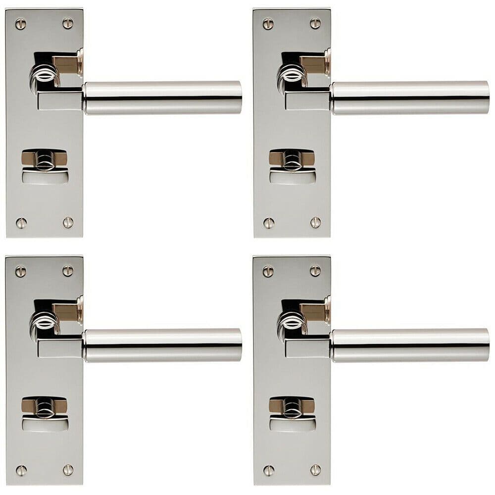 4x PAIR Round Bar Handle on Slim Bathroom Backplate 150 x 50mm Polished Nickel