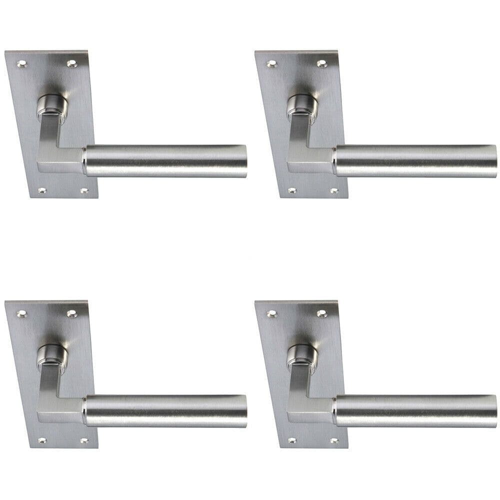 4x PAIR Round Bar Handle on Slim Bathroom Backplate 150 x 50mm Satin Nickel