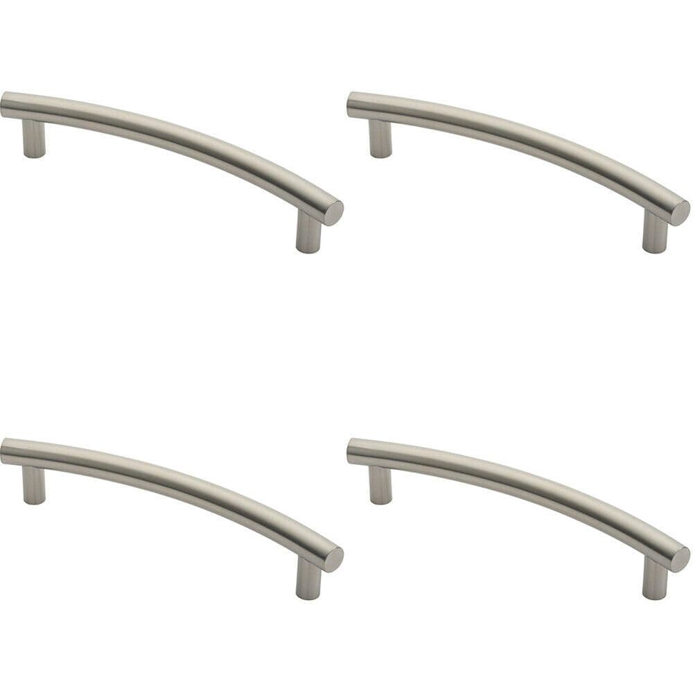 4x Curved T Bar Door Pull Handle 420 x 30mm 350mm Fixing Centres Satin Steel