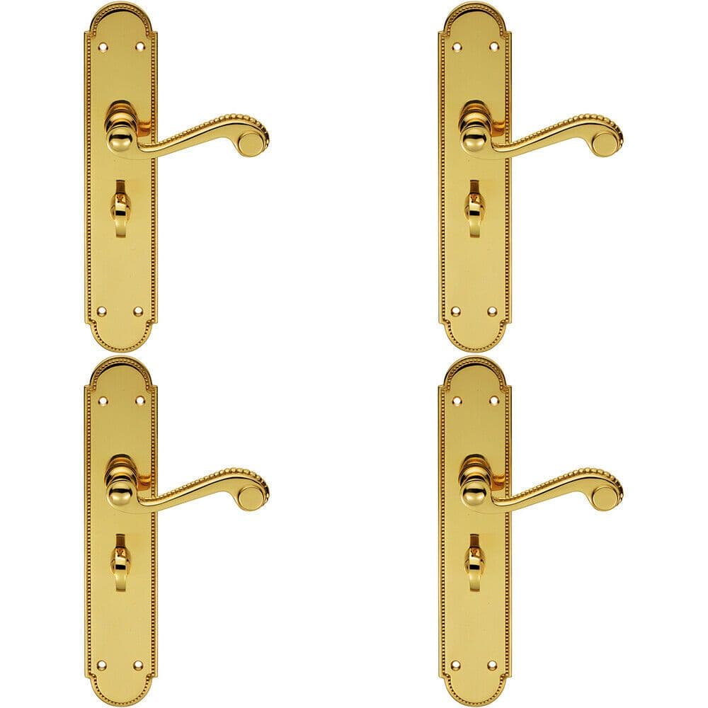 4x PAIR Beaded Pattern Handle on Bathroom Backplate 249 x 50mm Polished Brass