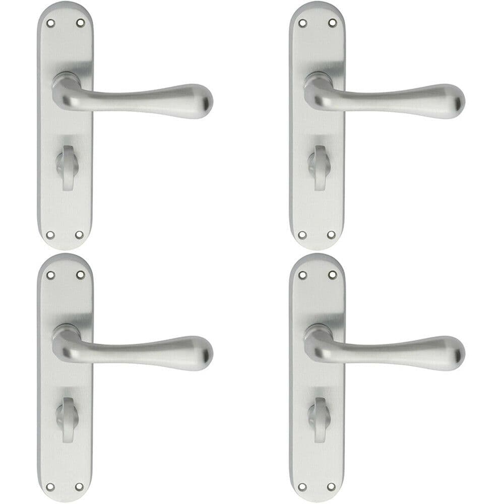 4x PAIR Smooth Round Bar Handle on Bathroom Backplate 185 x 40mm Satin Chrome