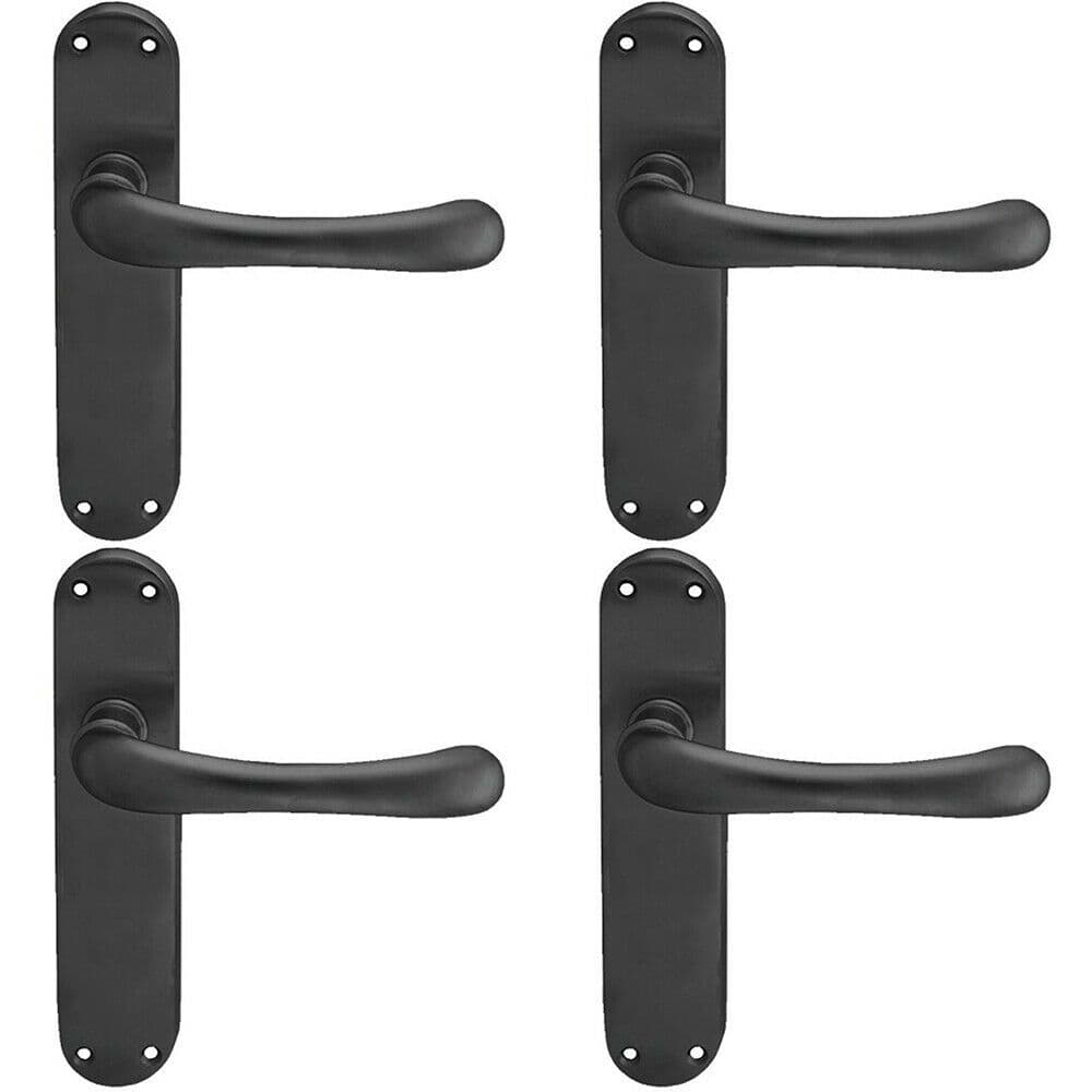 4x PAIR Smooth Rounded Handle on Shaped Latch Backplate 185 x 42mm Matt