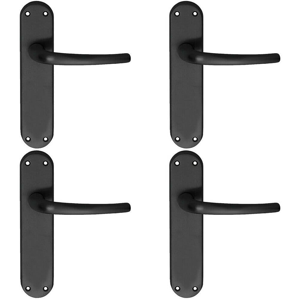 4x PAIR Slim Round Bar Handle on Shaped Latch Backplate 185 x 40mm Matt Black
