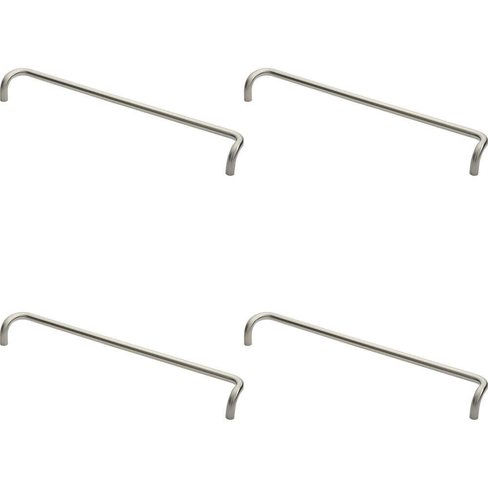 4x Cranked Door Pull Handle 19mm Dia 600mm Fixing Centres Satin Steel
