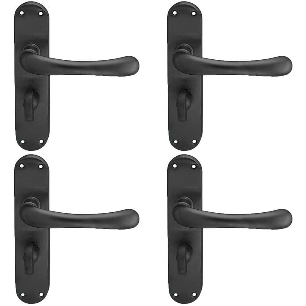 4x PAIR Smooth Rounded Lever on Shaped Bathroom Backplate 185 x 42mm Matt