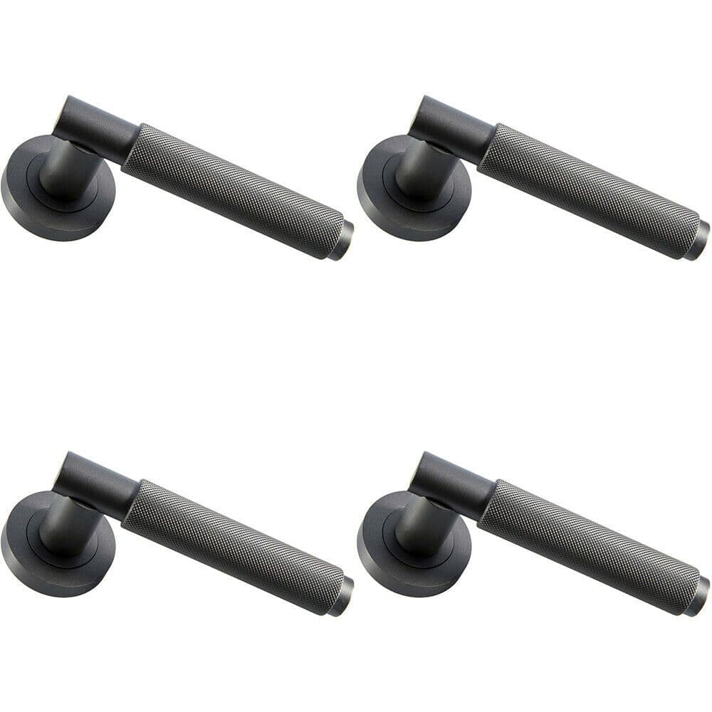 4x PAIR Knurled Grip Round Bar Handle on Round Concealed Fix Matt Bronze