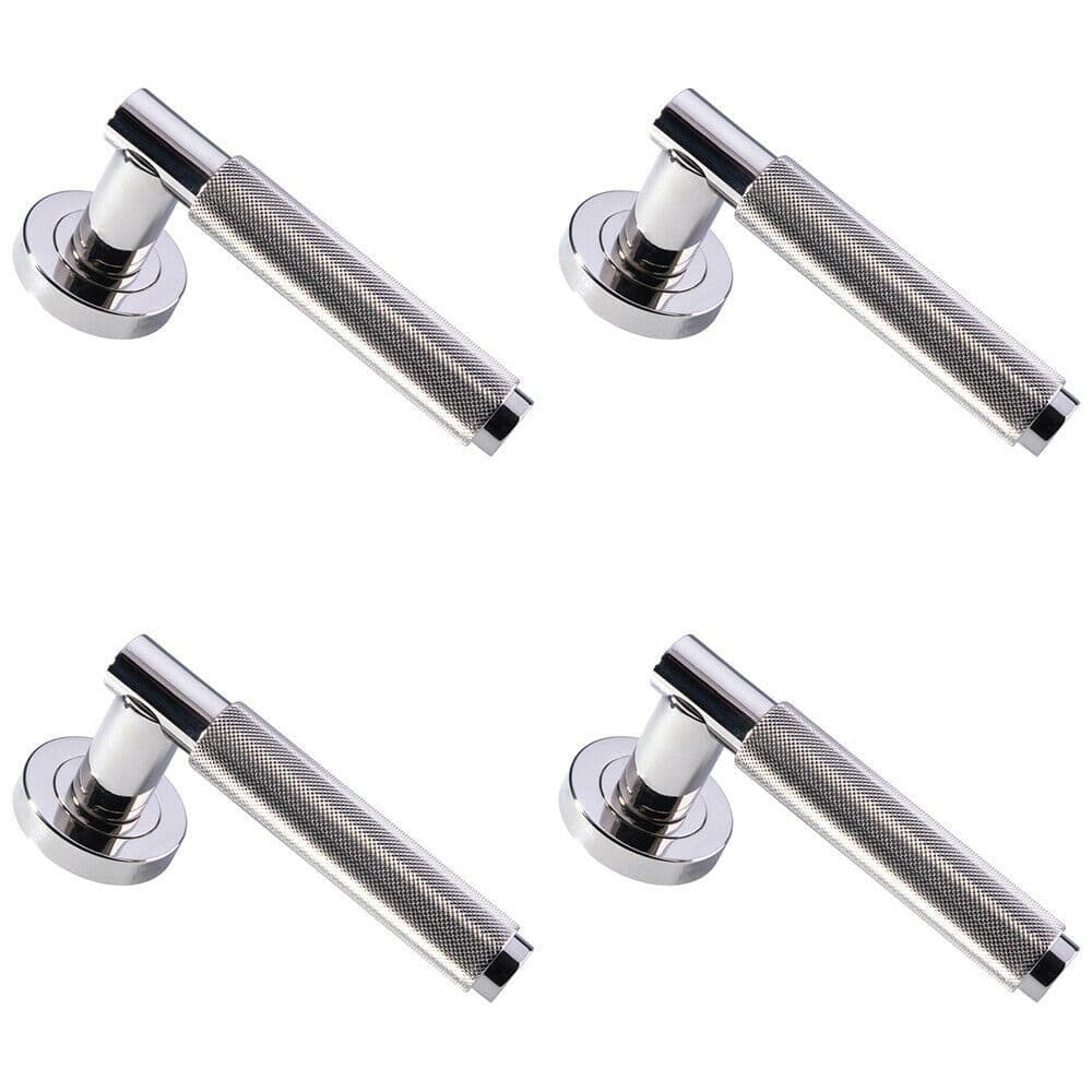 4x PAIR Knurled Grip Round Bar Lever on Round Concealed Fix Polished Nickel