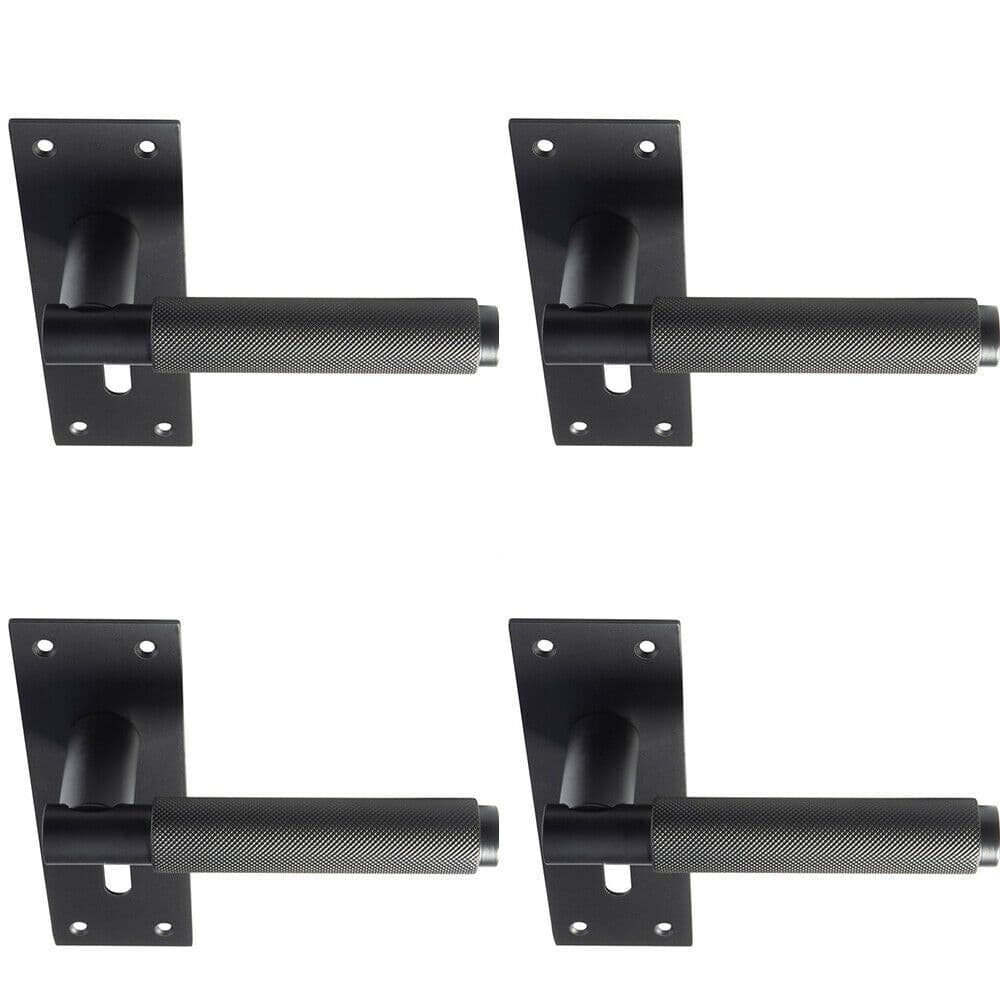 4x PAIR Knurled Round Handle on Slim Lock Backplate 150 x 50mm Matt Black