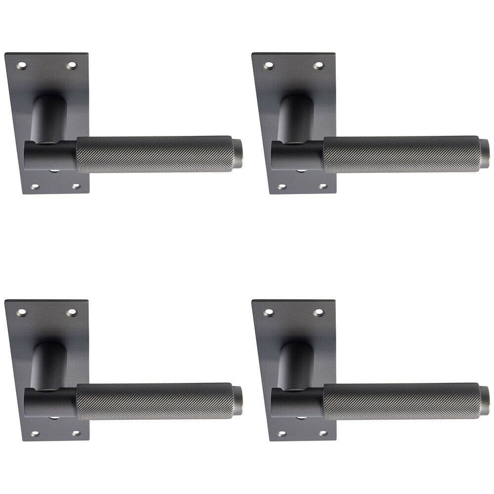 4x PAIR Knurled Round Handle on Slim Lock Backplate 150 x 50mm Matt Bronze