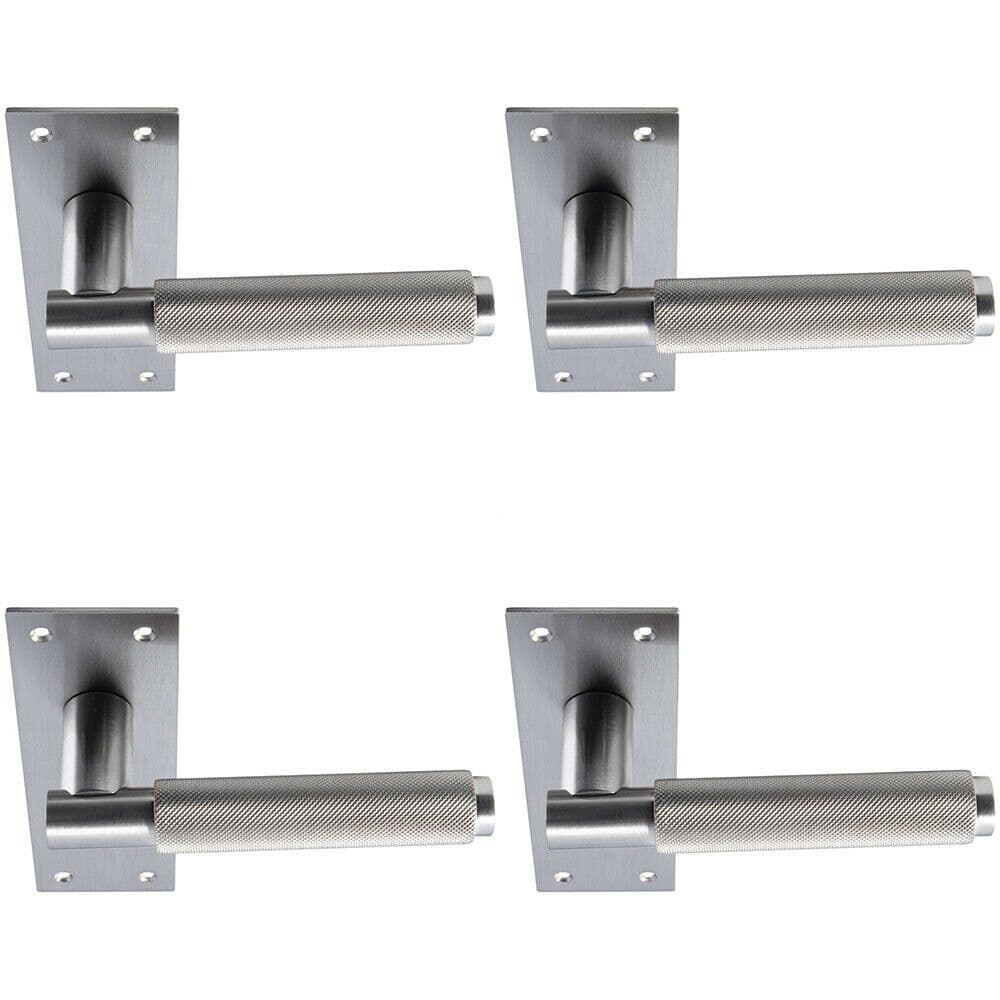 4x PAIR Knurled Round Handle on Slim Lock Backplate 150 x 50mm Satin Nickel