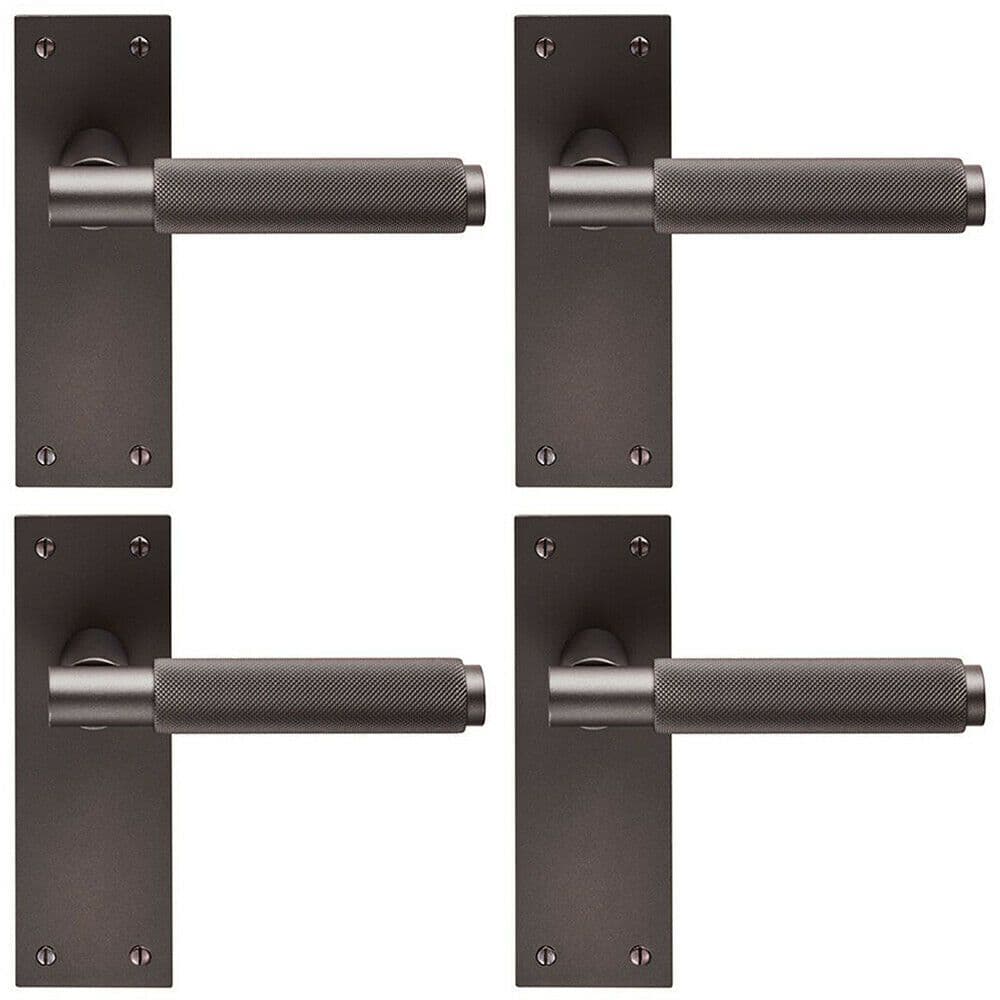 4x PAIR Knurled Round Handle on Slim Latch Backplate 150 x 50mm Matt