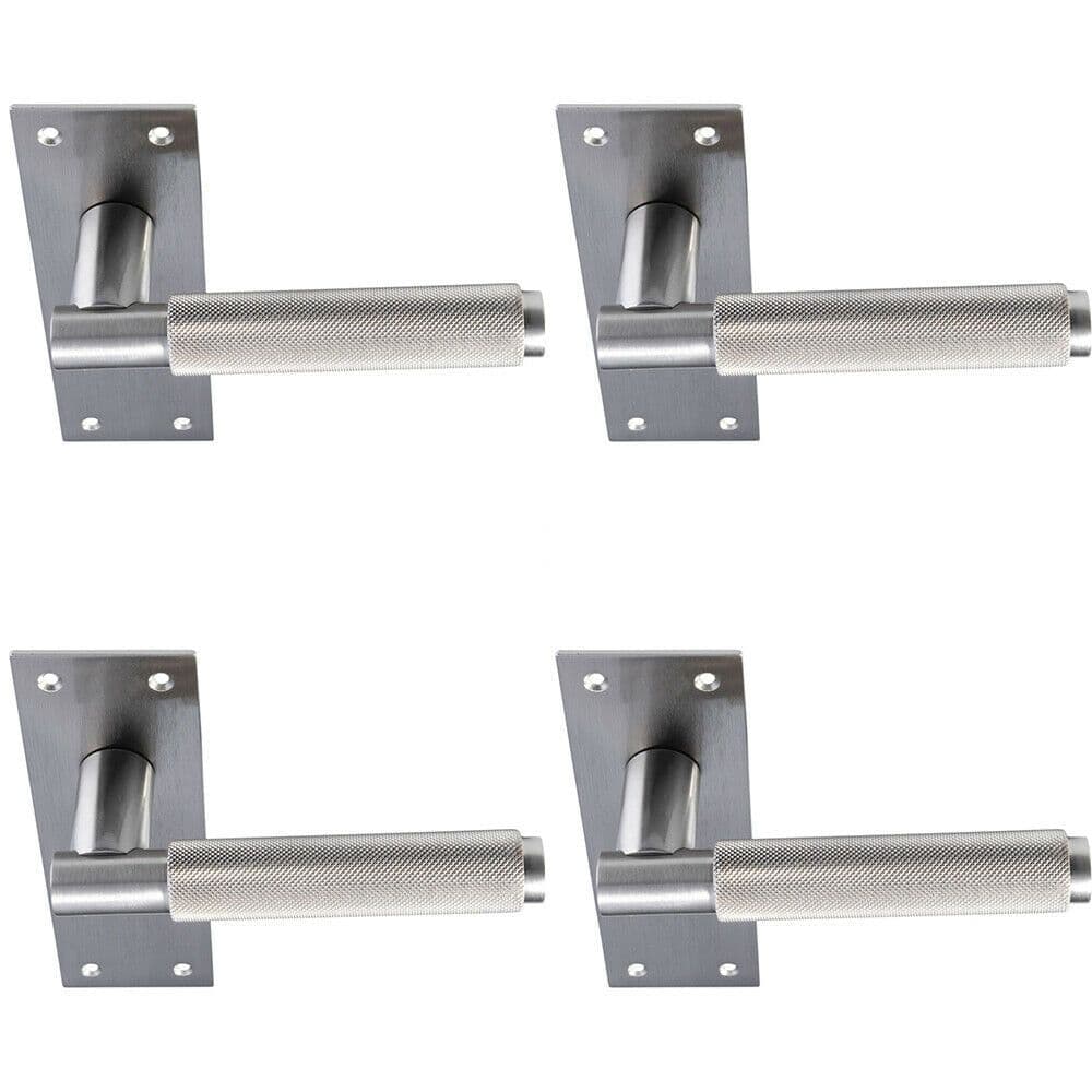 4x PAIR Knurled Round Handle on Slim Latch Backplate 150 x 50mm Satin Nickel
