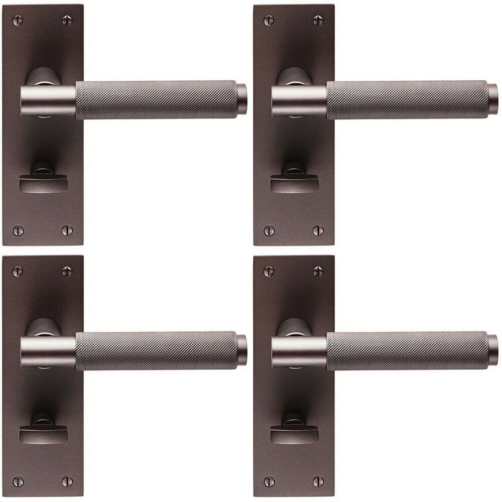 4x PAIR Knurled Round Handle on Slim Bathroom Backplate 150 x 50mm Matt