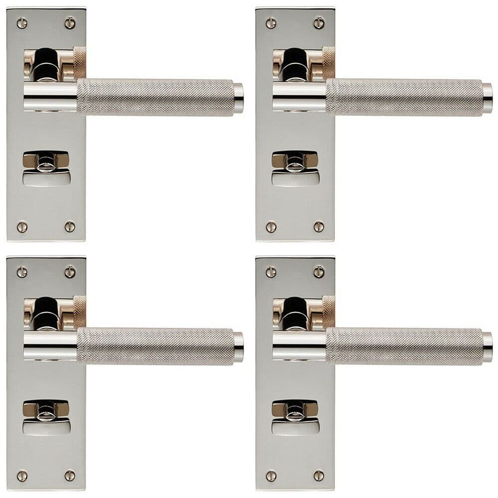 4x PAIR Knurled Round Lever on Slim Bathroom Backplate 150 x 50mm Nickel