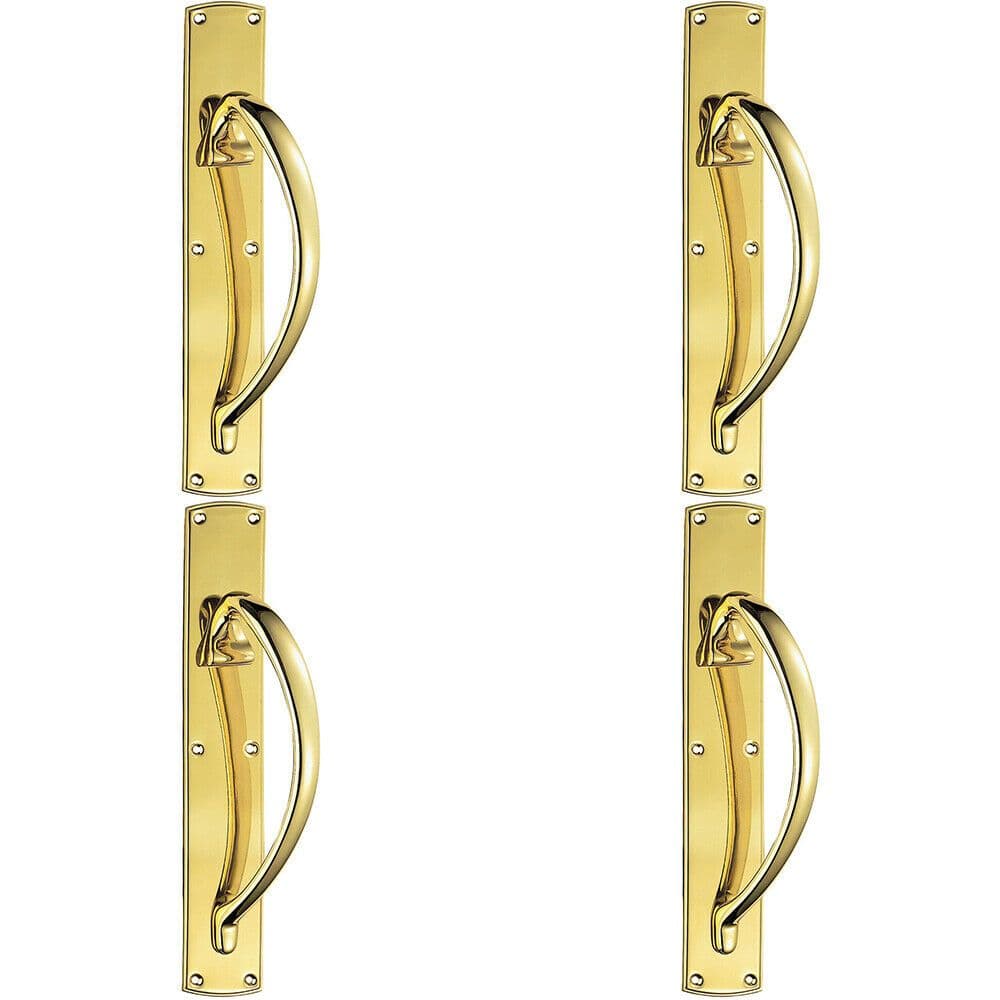 4x Right Handed Curved Door Pull Handle 457 x 75mm Backplate Polished Brass