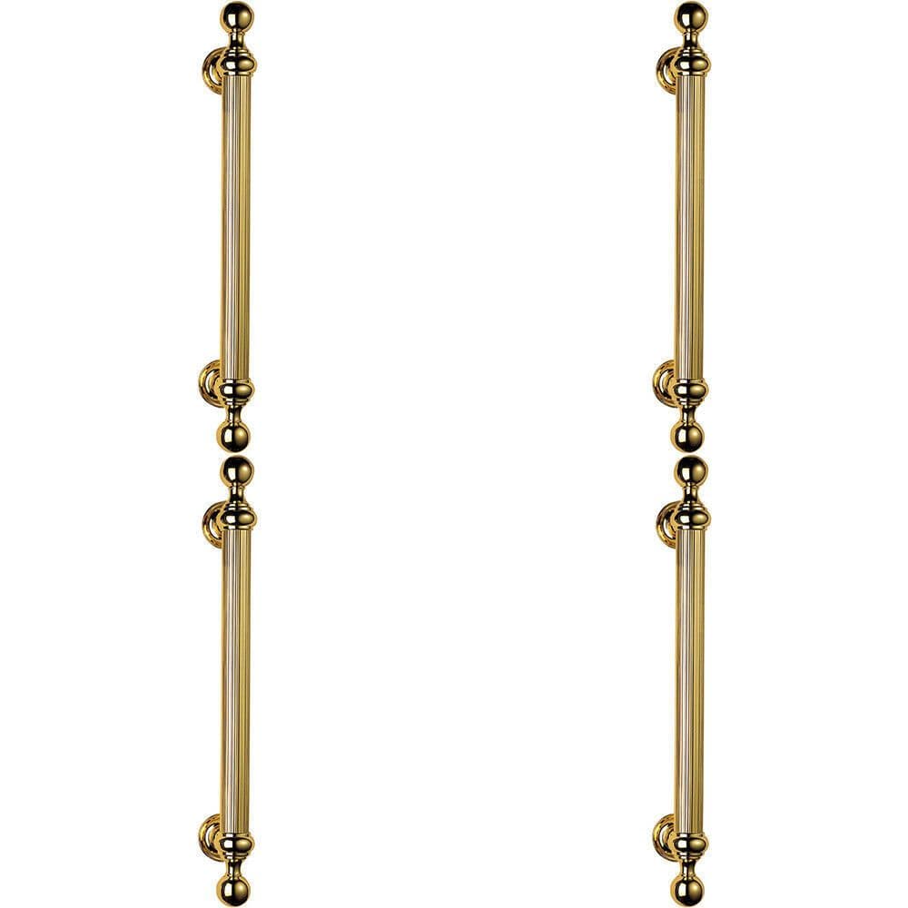 4x Ornate Pull Handle Reeded Grip 353mm Fixing Centres Polished Brass