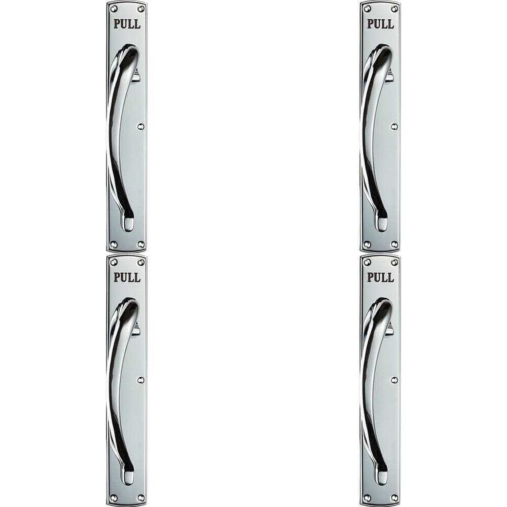 4x Curved Left Handed Door Pull Handle Engraved Pull Polished Chrome